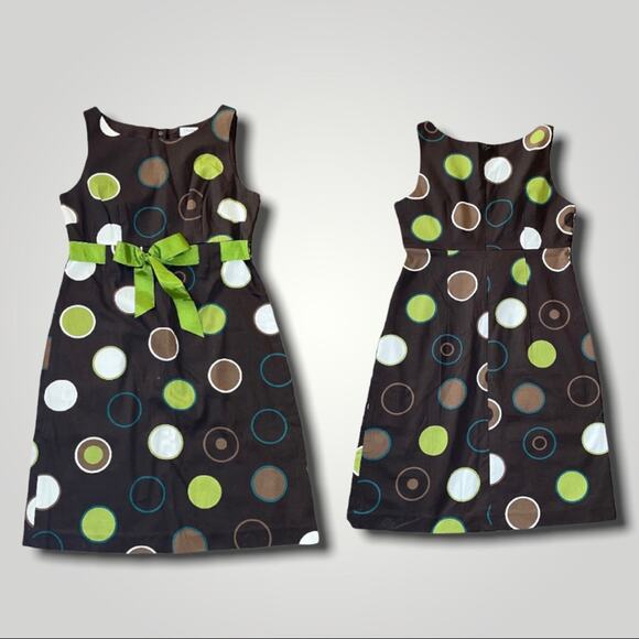 JESSICA HOWARD COLORFUL POLKA DOT EMPIRE WAIST DRESS BROWN GREEN 6P - Picture 2 of 7